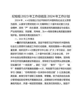 纪检组2023年工作总结及2024年工作计划
