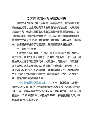 X区设施农业发展情况报告