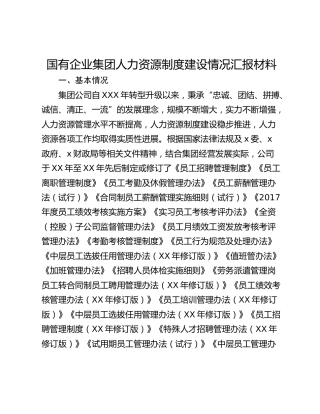 国有企业集团人力资源制度建设情况汇报材料