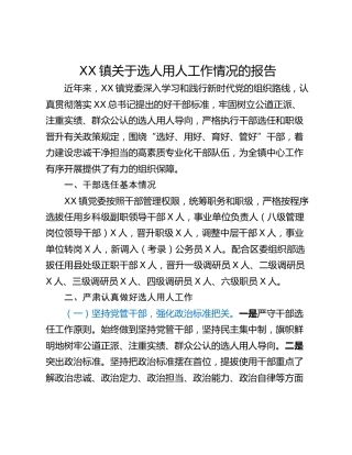 XX镇关于选人用人工作情况的报告