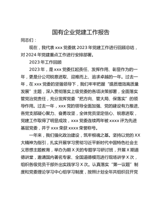 国有企业党建工作报告