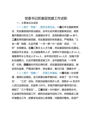党委书记抓基层党建工作述职
