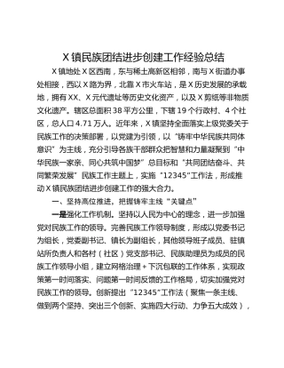 X镇民族团结进步创建工作经验总结