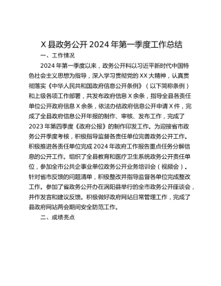 X县政务公开2024年第一季度工作总结