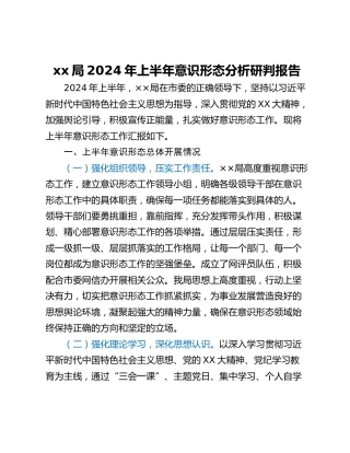 xx局2024年上半年意识形态分析研判报告