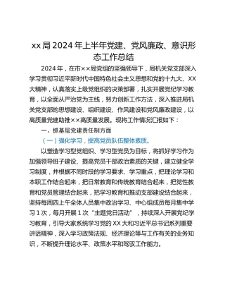 xx局2024年上半年党建、党风廉政、意识形态工作总结