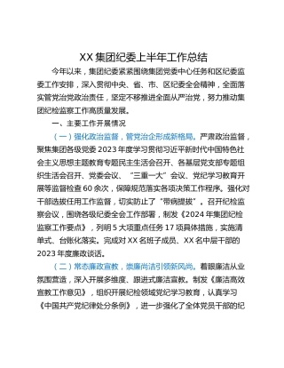 XX集团纪委上半年工作总结