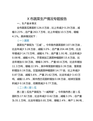 X市蔬菜生产情况专题报告