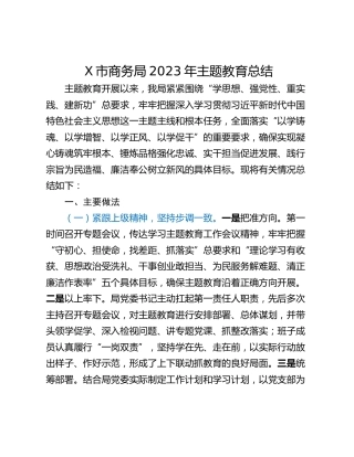 X市商务局2023年主题教育总结
