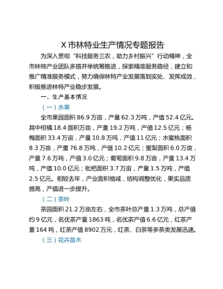 X市林特业生产情况专题报告