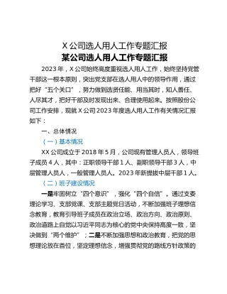 X公司选人用人工作专题汇报