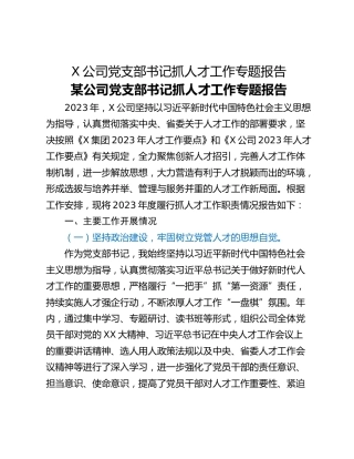 X公司党支部书记抓人才工作专题报告