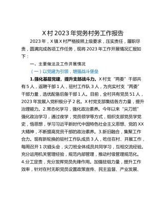X村2023年党务村务工作报告