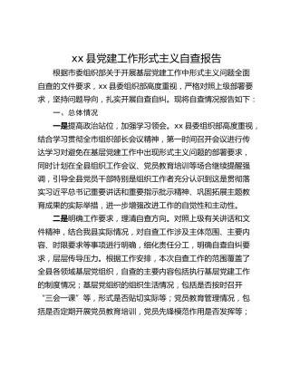 xx县党建工作形式主义自查报告