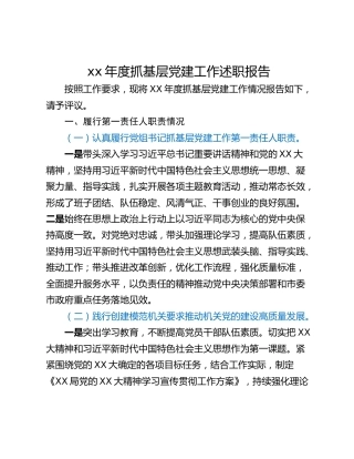 xx年度抓基层党建工作述职报告