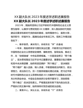 XX副大队长2023年度述学述职述廉报告