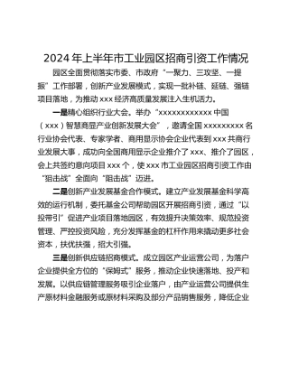 2024年上半年市工业园区招商引资工作情况