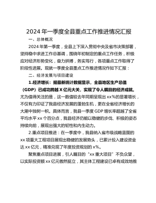 2024年一季度全县重点工作推进情况汇报