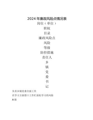 2024年廉政风险点情况表