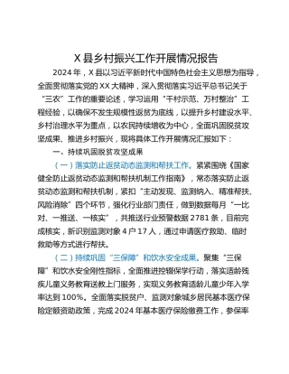 X县乡村振兴工作开展情况报告