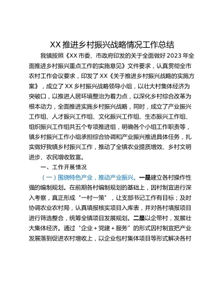 XX推进乡村振兴战略情况工作总结