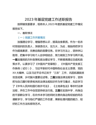 2023年基层党建工作述职报告