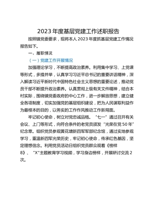 2023年度基层党建工作述职报告