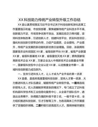XX科技助力传统产业转型升级工作总结