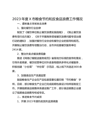 2023年度X市粮食节约和反食品浪费工作情况
