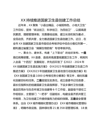 XX持续推进国家卫生县创建工作总结