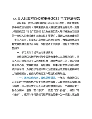 xx县人民政府办公室主任2023年度述法报告