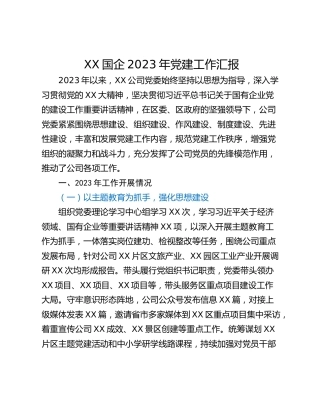 XX国企2023年党建工作汇报