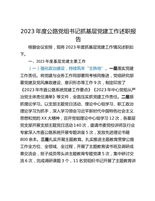 2023年度公路党组书记抓基层党建工作述职报告_1