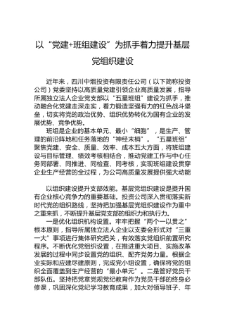 以“党建班组建设”为抓手着力提升基层党组织建设