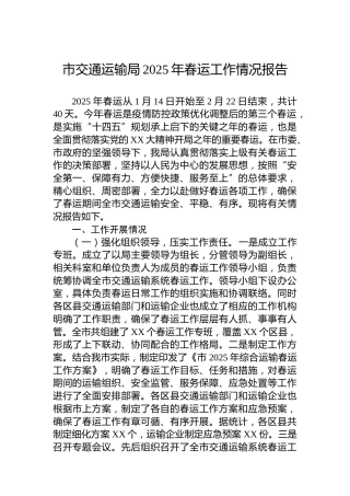市交通运输局2025年春运工作情况报告