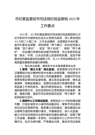 市纪委监委驻市司法局纪检监察组2025年工作要点