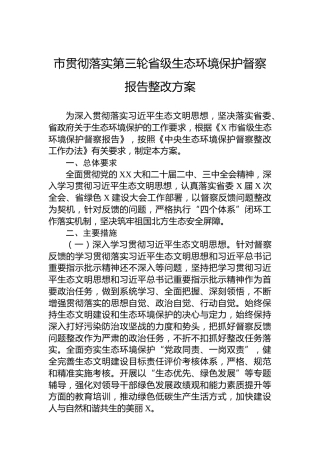 市贯彻落实第三轮省级生态环境保护督察报告整改方案