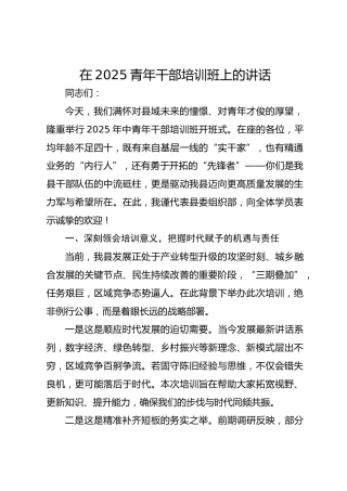 在2025青年干部培训班上的讲话