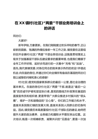在XX镇村(社区)“两委”干部业务培训会上的讲话