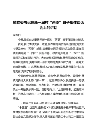 镇党委书记在新一届村“两委”班子集体谈话会上的讲话