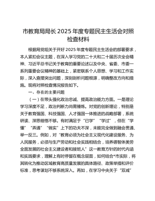 市教育局局长2025年度专题民主生活会对照检查材料