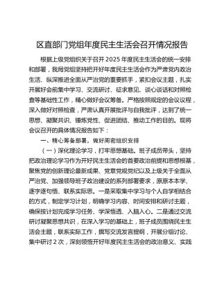 区直部门党组年度民主生活会召开情况报告