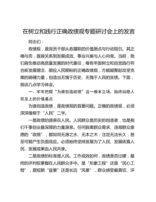 在树立和践行正确政绩观专题研讨会上的发言