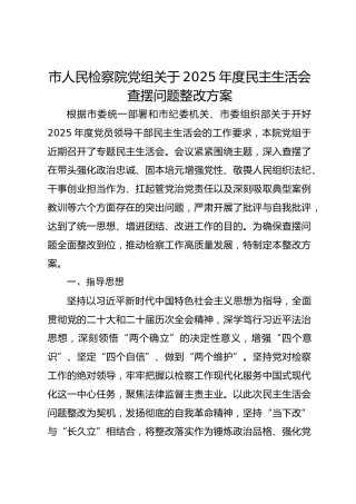 市检察院党组关于2025年度民主生活会查摆问题整改方案