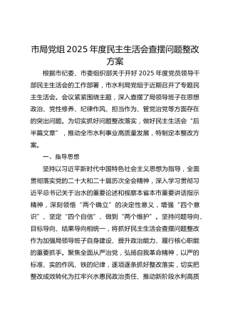 市党组2025年度民主生活会查摆问题整改方案