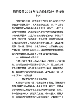 组织委员2025年度组织生活会对照检查（含民族共同体意识）√