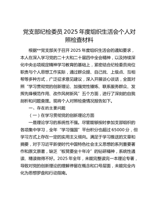 纪检委员2025年度组织生活会个人对照检查材料