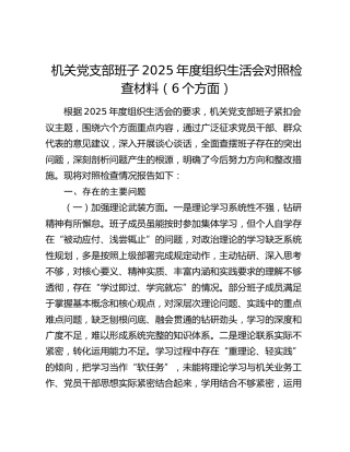 机关党支部班子2025年度组织生活会对照检查