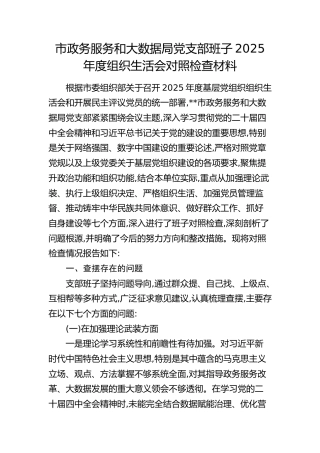 党支部班子2025年度组织生活会对照检查（含民族共同体意识）
