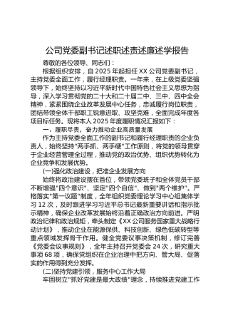 公司党委副书记2025年度述职述责述廉述学报告5100字